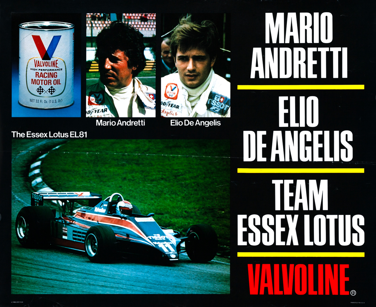 Mario Andretti Elio De Angelis Team Essex Lotus Valvoline Original Advertising Poster 