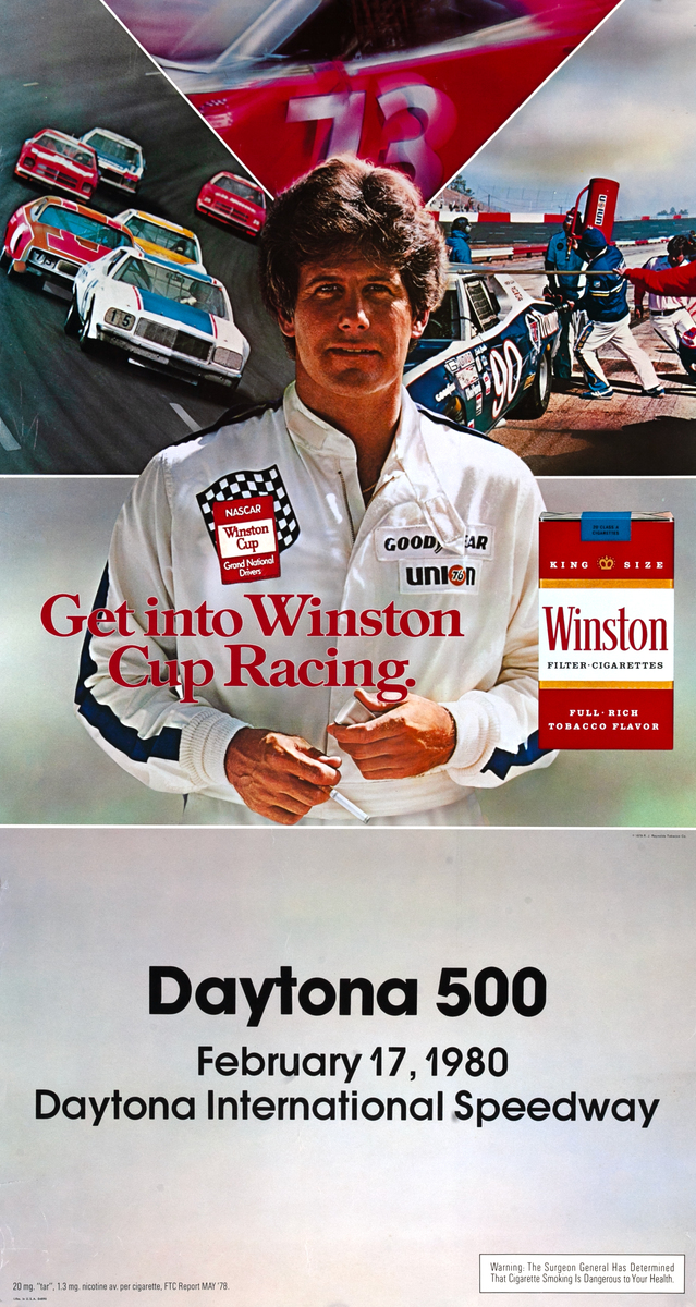 Get into Winston Cup Racing Original Winston Filter Cigarettes Advertising Poster