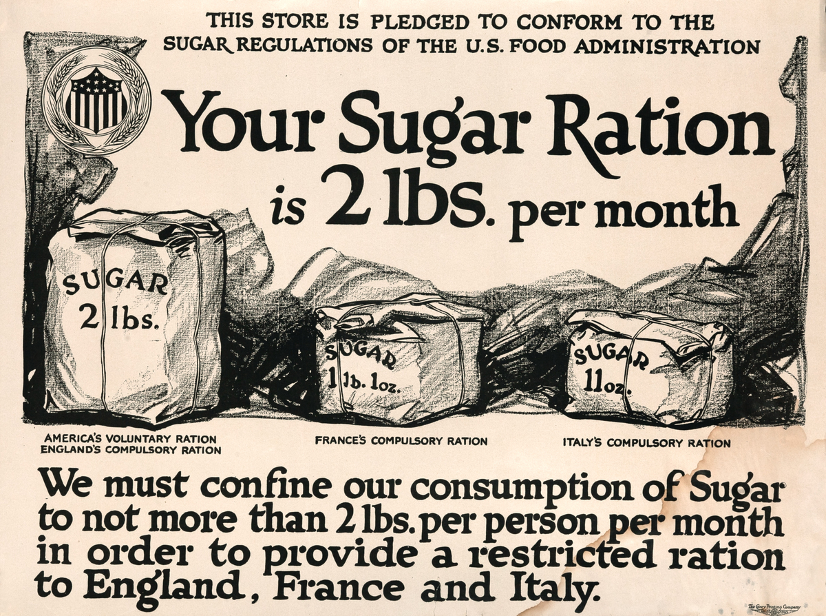 Your Sugar Ration is 2 lbs Per Month Original WWI Homefront Poster