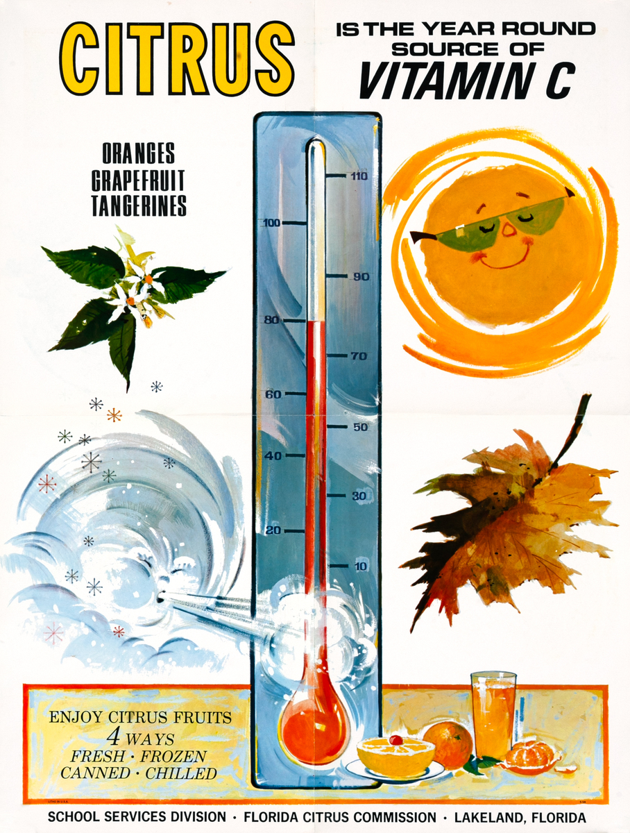 Florida Citrus Commission - Citrus is the Year Round Source of Vitamin C Original Health Poster