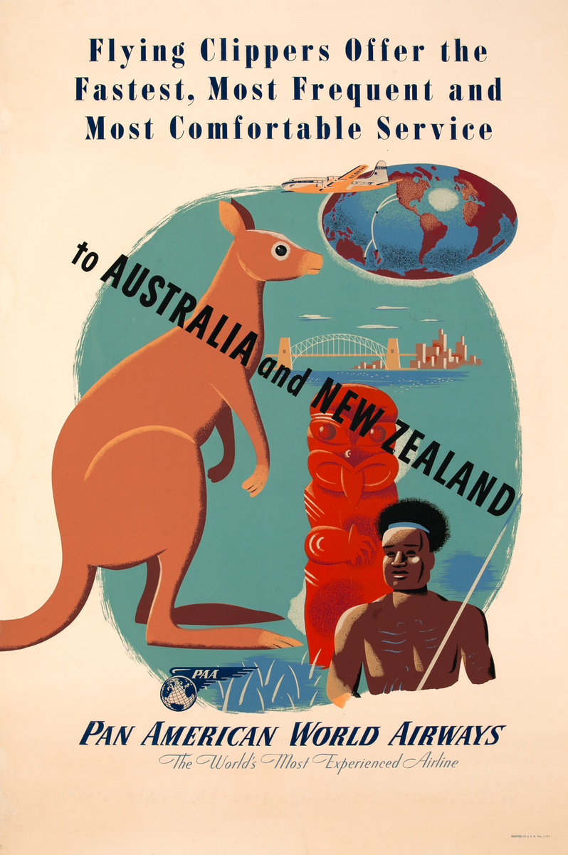 Flying Clippers Offer the Fastest, Most Frequent and Most Comfortable Service To Australia and New Zealand Original Pan American World Airlines Poster