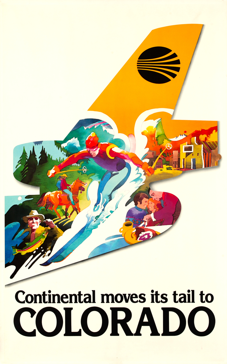 Continental Moves its Tail to Colorado Original Travel Poster