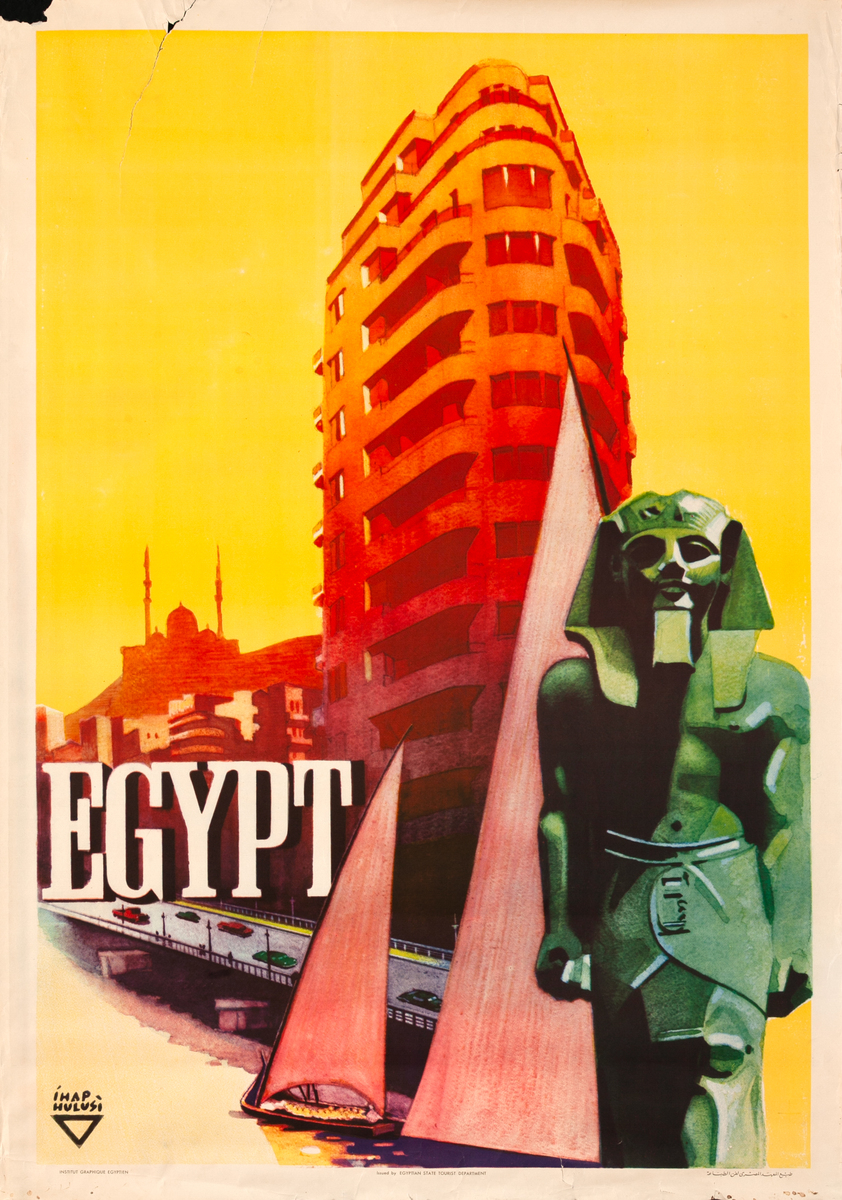 Egypt Original Travel Poster Pharaoh and Sailboats