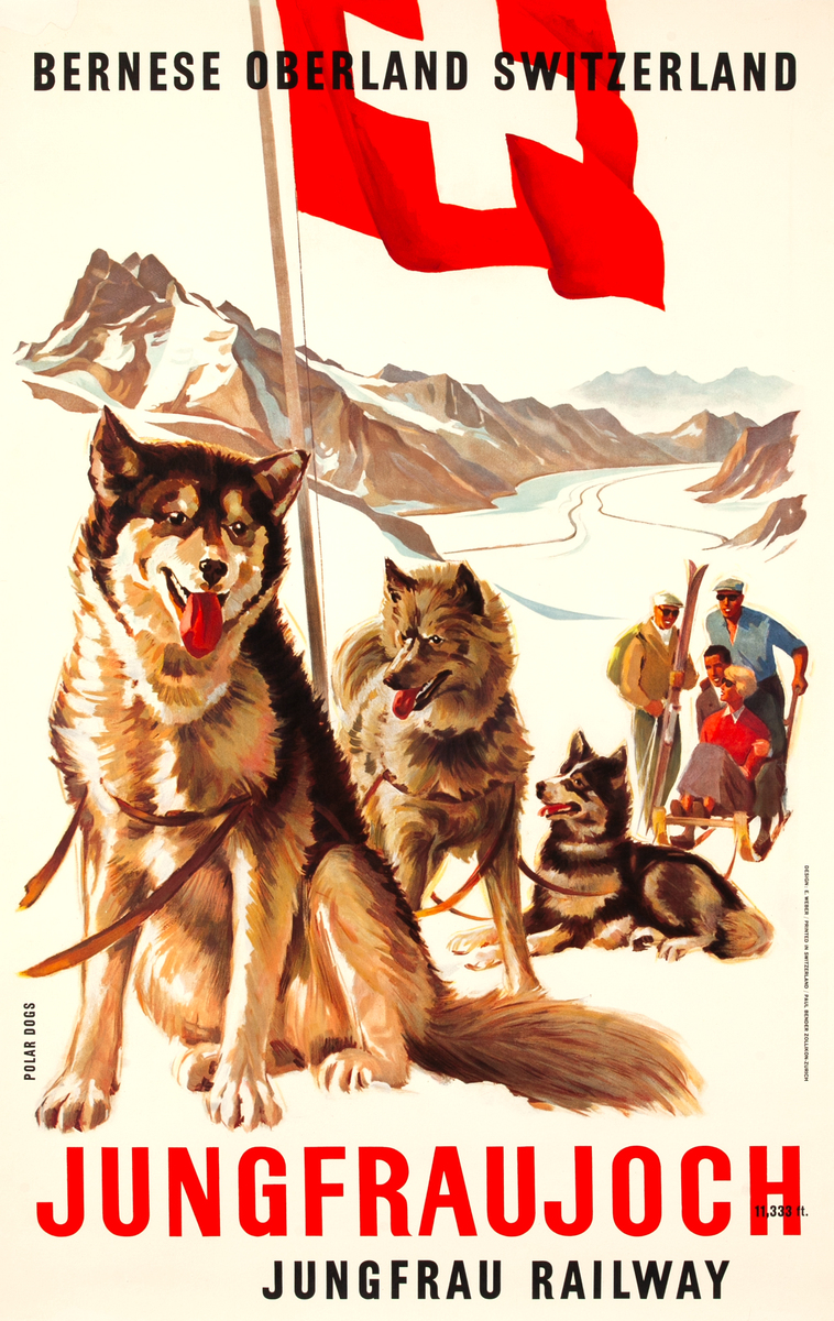 Jungfraujoch - Bernese Oberland Switzerland - Polar Dogs - Original Jungfrau Railway Travel Poster