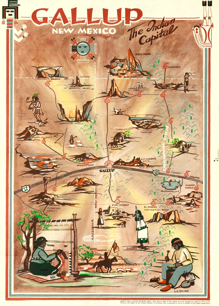 A Pictorial Map of Gallup New Mexico Original Travel Brochure