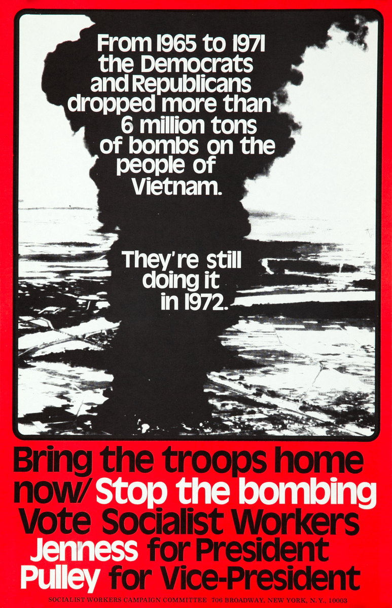 Stop the Bombing Vote Socialist Workers Original Political Campaign Poster