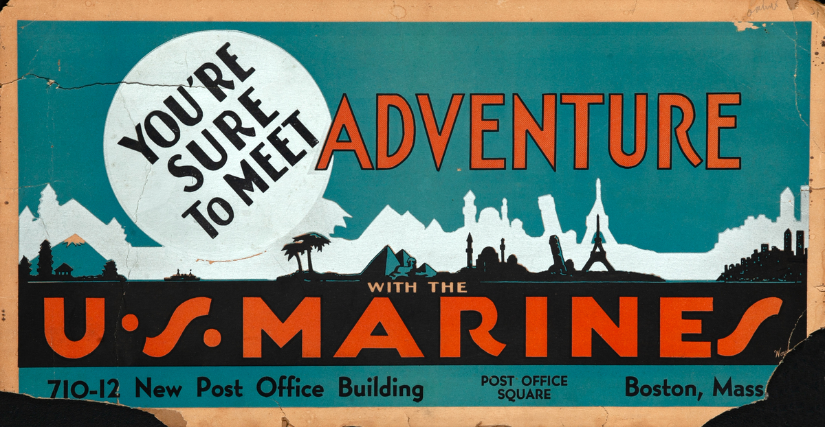 You're Sure to Meet Adventure with the U.S. Marines Original WWII Recruiting Poster