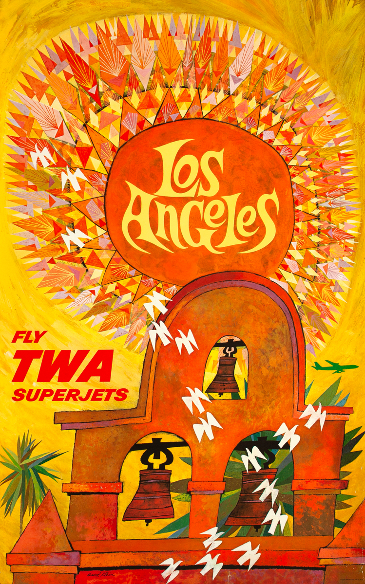 Los Angeles Fly TWA Superjets Original Trans World Airlines California Travel Poster