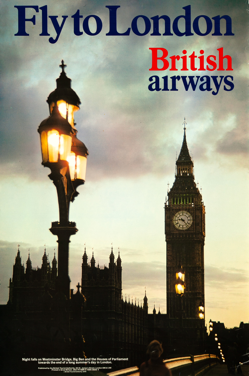 Fly to London Original British Airways Travel Poster