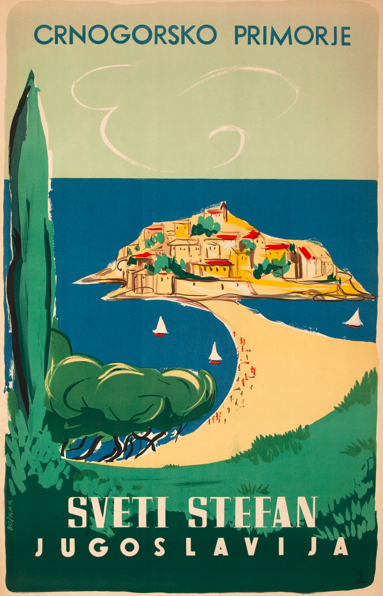 Sveti Stefan Jugoslavija Original Travel Poster Crnogorsko Primorje