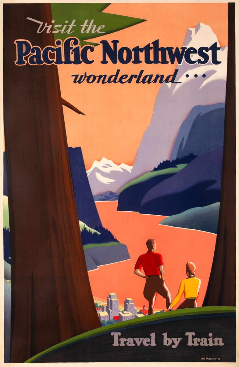 Visit the Pacific Northwest Wonderland - Travel by Train Original Travel Poster