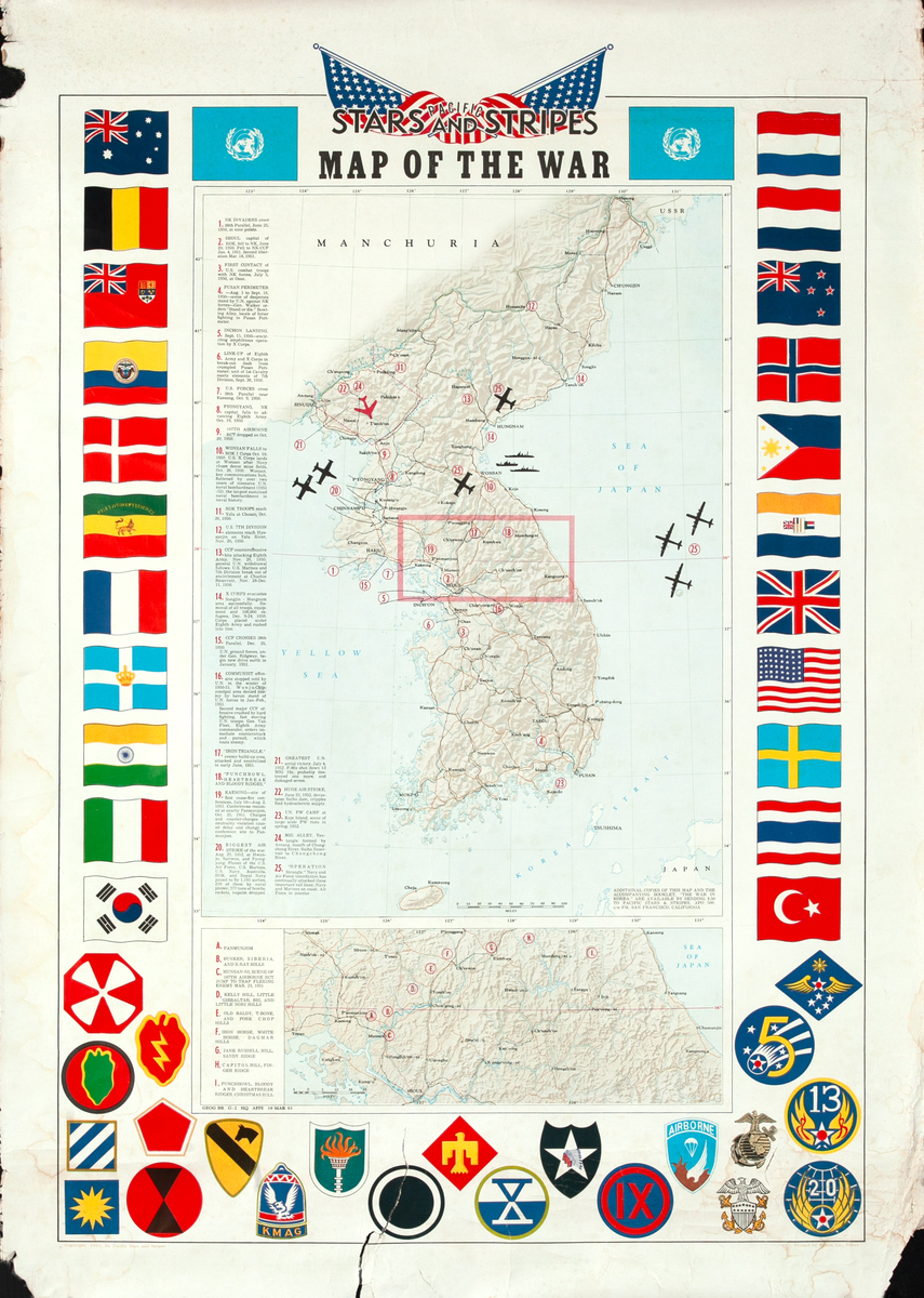 Pacific Stars and Stripes Map of the War Original Korean War Poster