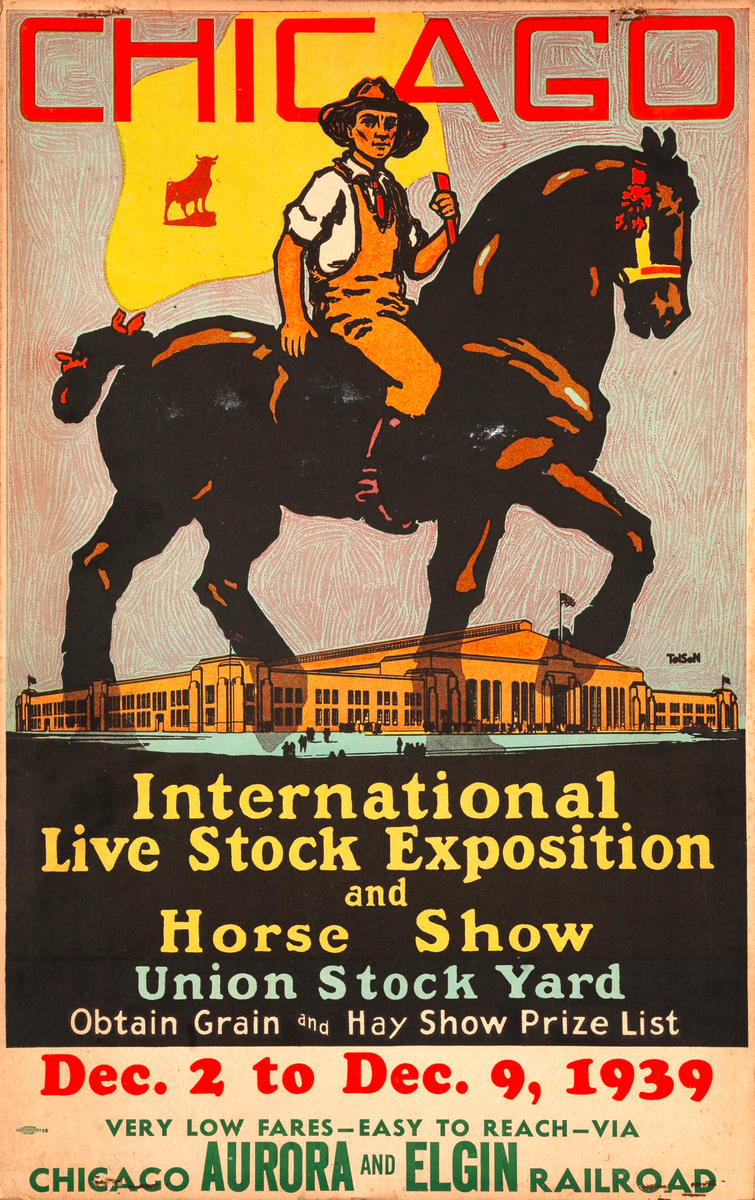 1939 Chicago International Live Stock Exposition and Horse Show Original Poster Aurora and Elgin 