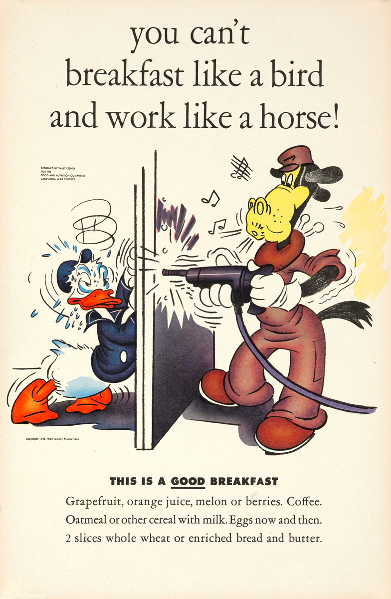 you can't breakfast like a bird and work like a horse! Original WWII Homefront Nutrition Poster