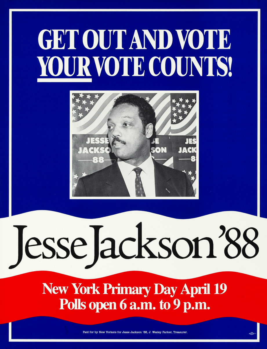 Get Out and Vote - Your Vote Counts! Original Jesse Jackson '88 Campaign Poster