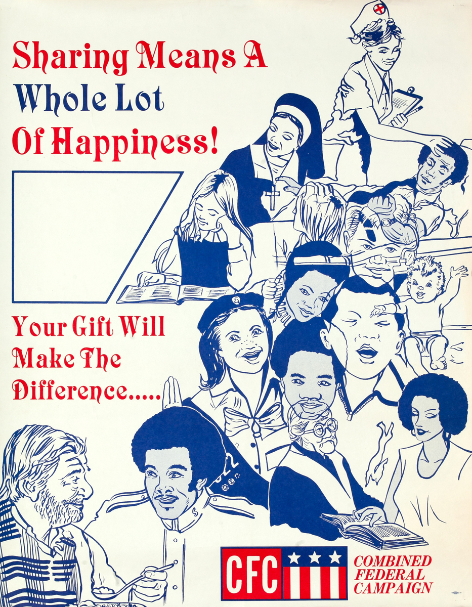 Sharing Means a Whole Lot of Happiness! Original Vietnam War Combined Federal Campaign Poster