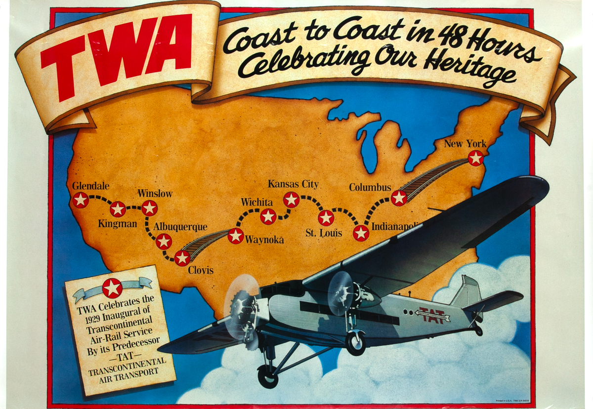 Coast to Coast in 48 Hours Original TWA Travel Poster