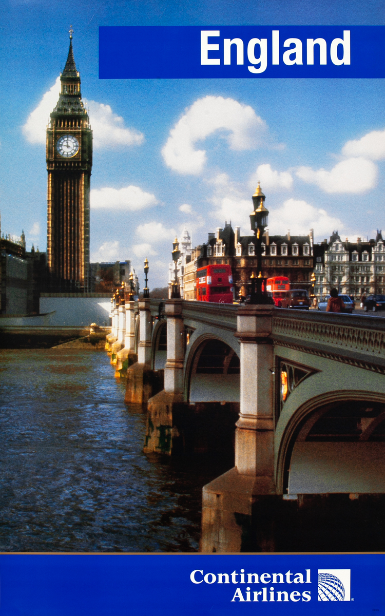 Continental Airlines England Big Ben Travel Poster 