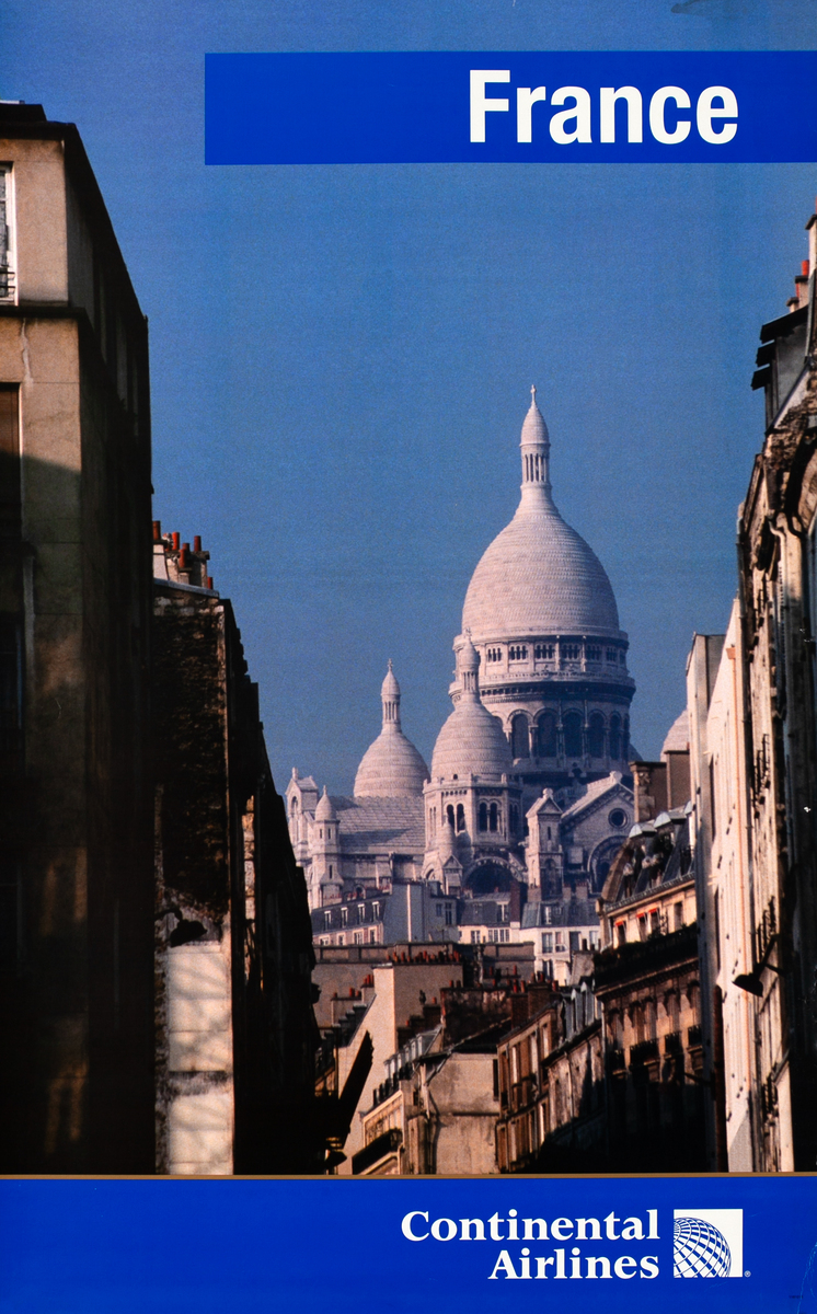 Continental Airlines France Travel Poster Basilica of Sacré Cœur de Montmartre