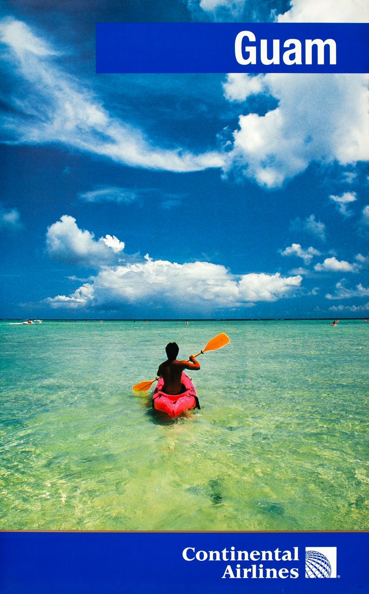 Continental Airlines Guam Beach Kayak Travel Poster 