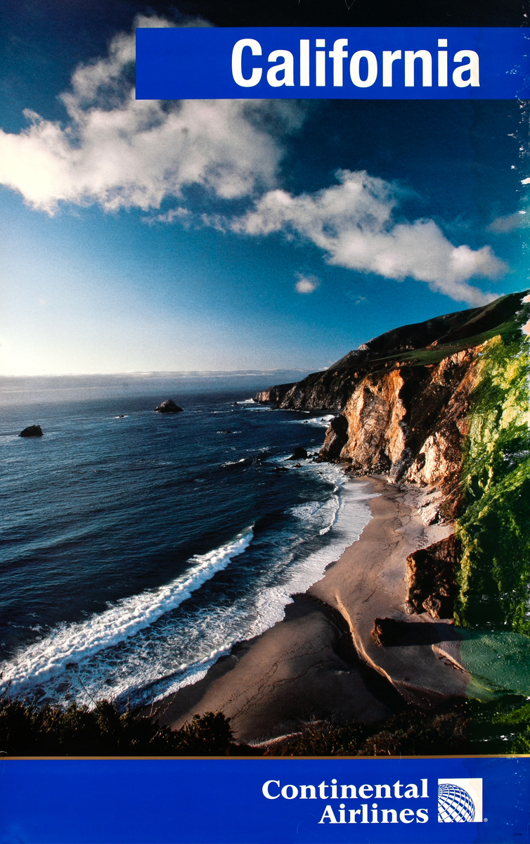 Continental Airlines California Coast Line Travel Poster 