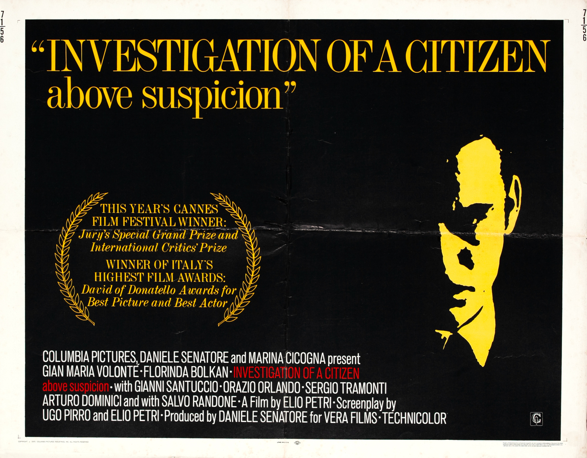 Investigation of a Citizen Above Suspicion 1/2 Sheet Movie Poster