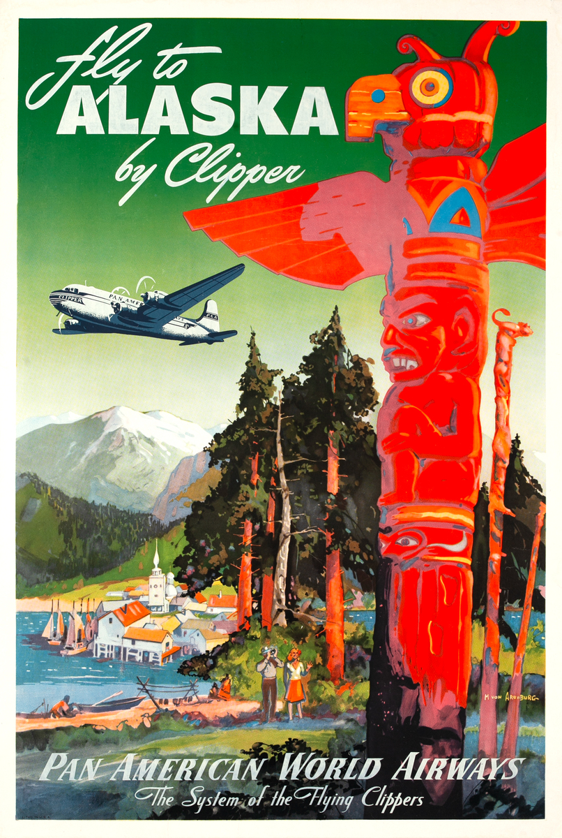 Fly to Alaska by Clipper Original Pan American World Airways Travel Poster