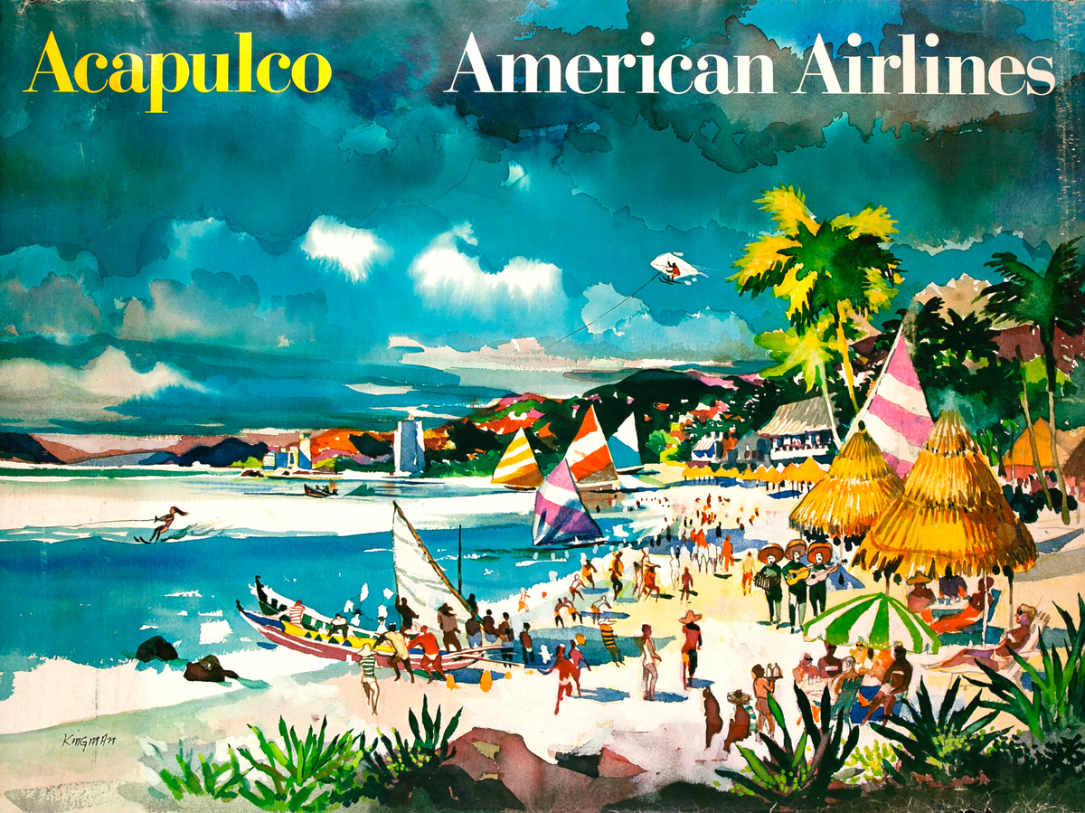 Acapulco Mexico Original American Airlines Travel Poster