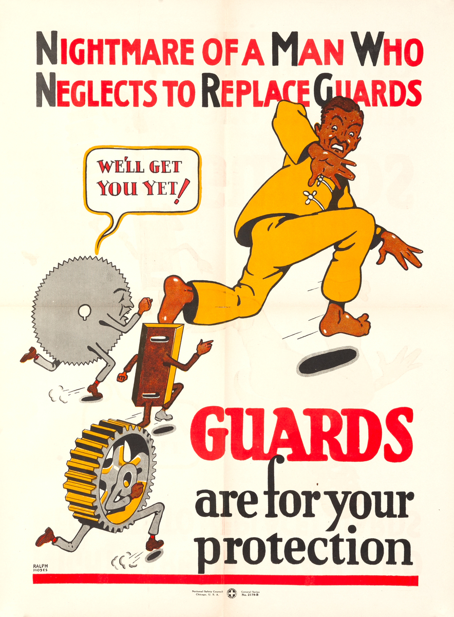 Nightmare of a Man Who Neglects to Replace Guards Original National Safety Council Poster