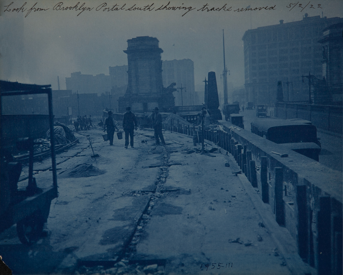 New York City Manhattan Bridge Cyanotype Photograph Look from Brooklyn Portal South