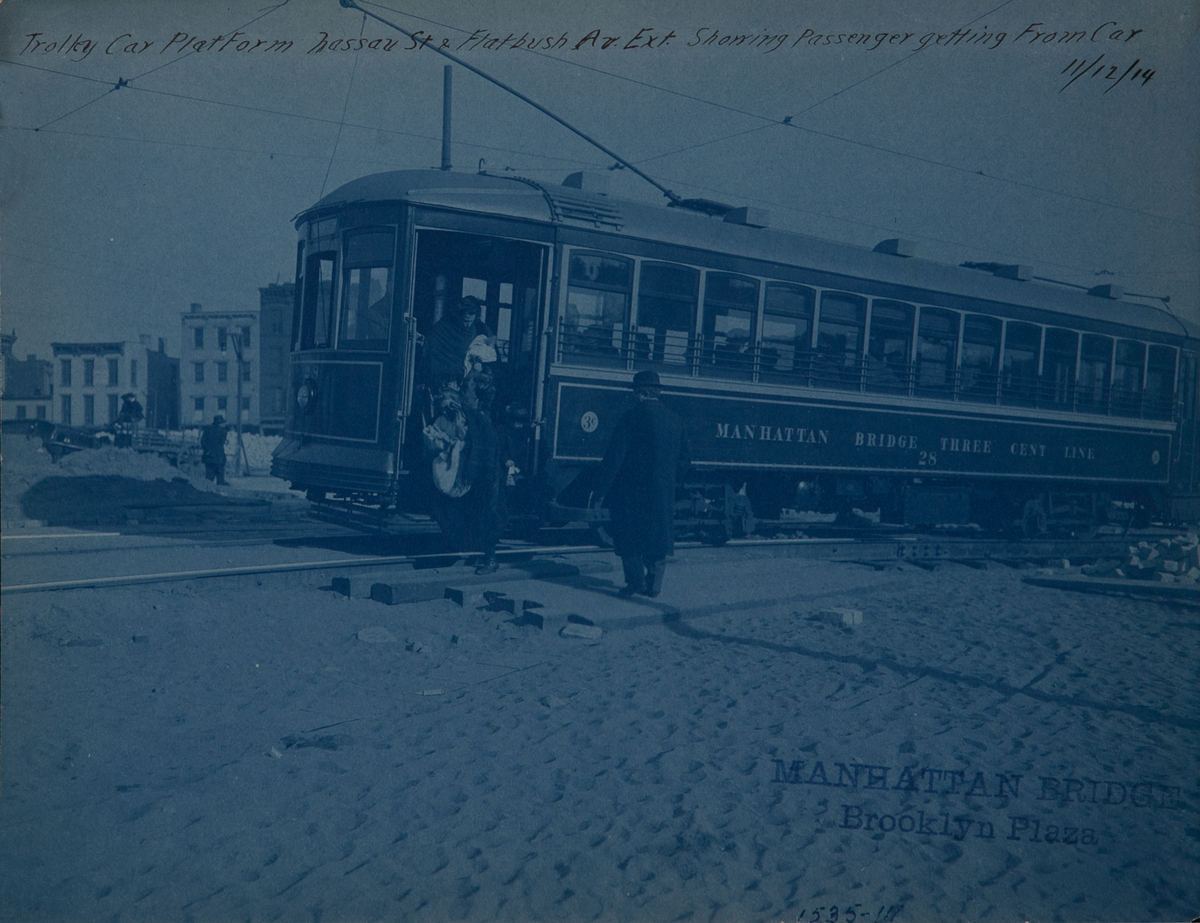 New York City Manhattan Bridge Cyanotype Photograph Trolley Car Platform 