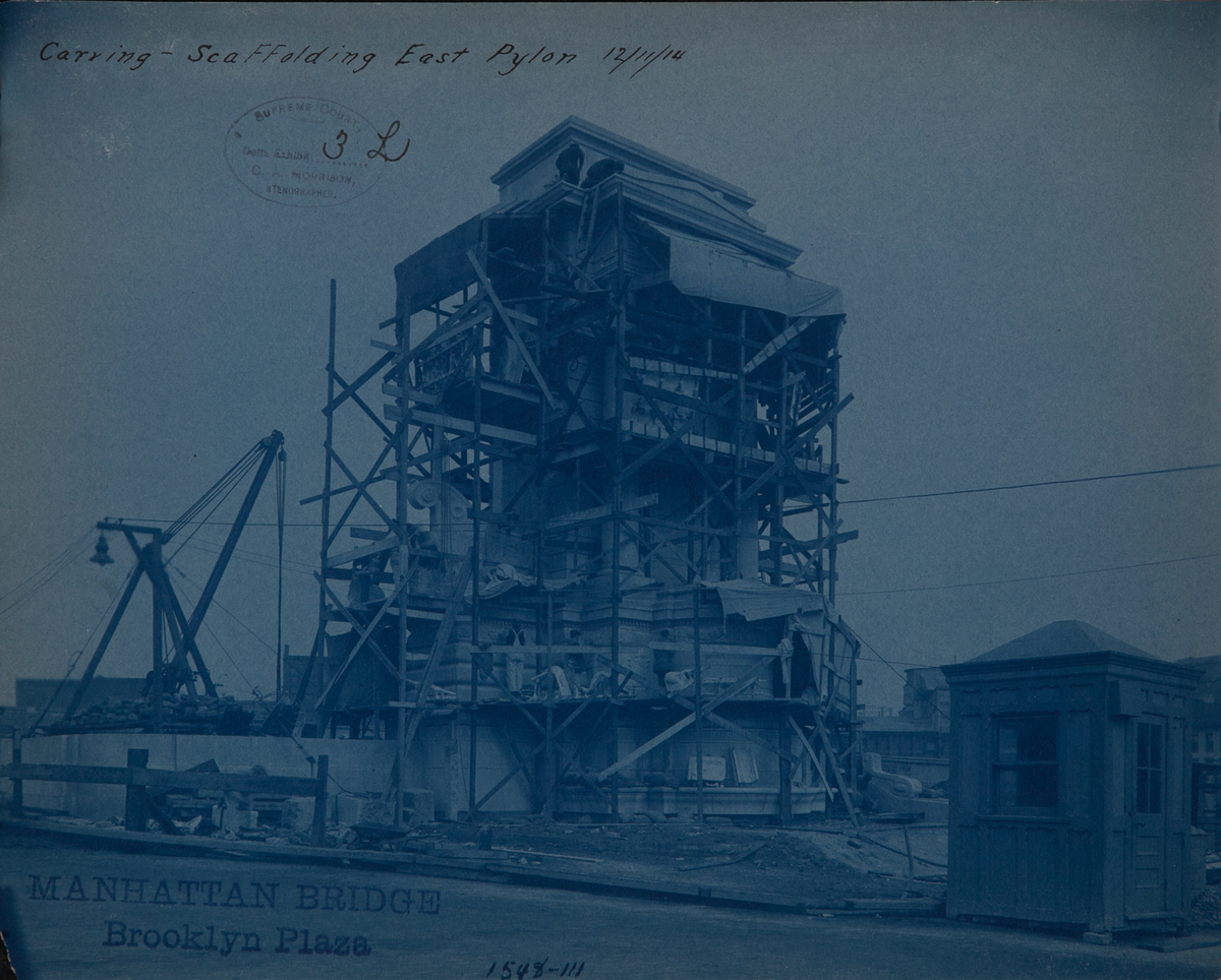 New York City Manhattan Bridge Cyanotype Photograph Carving - Scaffolding East 