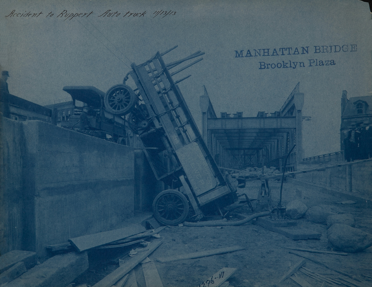 New York City Manhattan Bridge Cyanotype Photograph Accident tp Rupert Auto Truck 