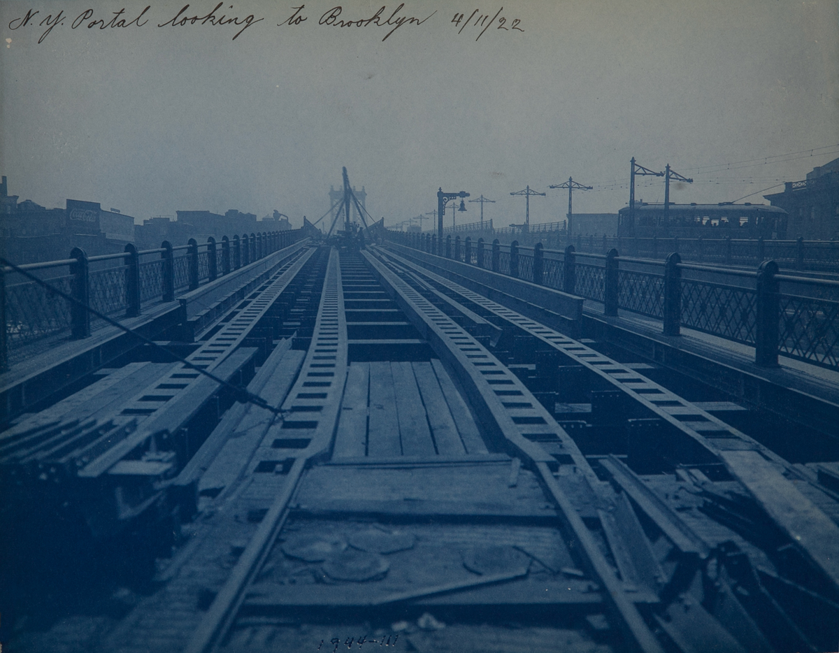 New York City Manhattan Bridge Cyanotype Photograph N Y Portal looking to Brooklyn