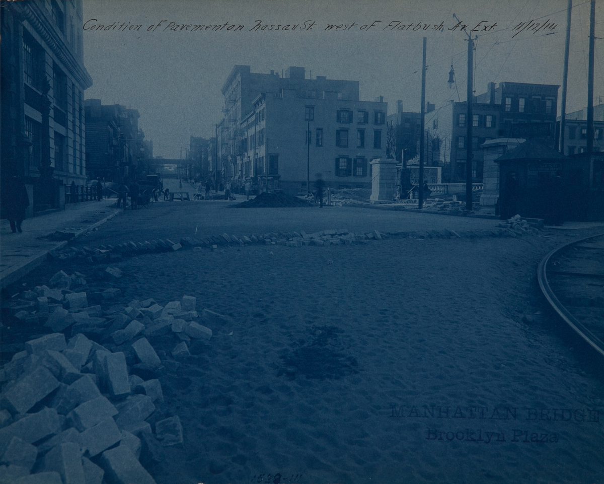 New York City Manhattan Bridge Cyanotype Photograph Condition of Pavement Nassua St West of Flatbush Av. Ext.