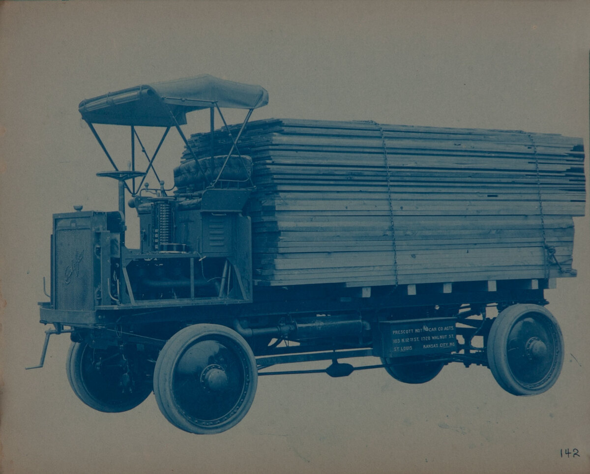 Couple-Gear Freight-Wheel Company Truck Cyanotype Photo Lumber Truck