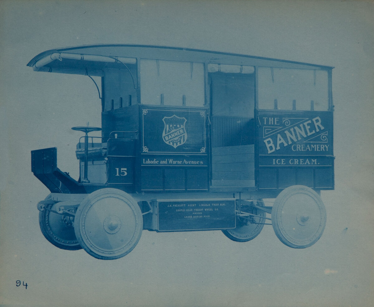 Couple-Gear Freight-Wheel Company Truck Cyanotype Photo 94 Banner Creamery