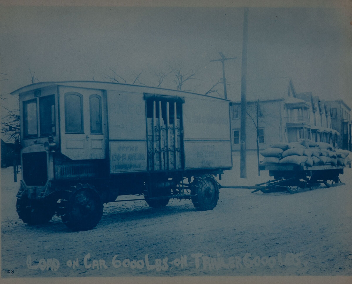 Couple-Gear Freight-Wheel Company Truck Cyanotype Photo 108 Delivery Truck with Towed Sled