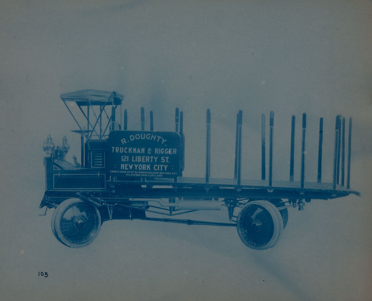 Couple-Gear Freight-Wheel Company Truck Cyanotype Photo R. Doughty Truckman & Rigger Stake Side Flatbed