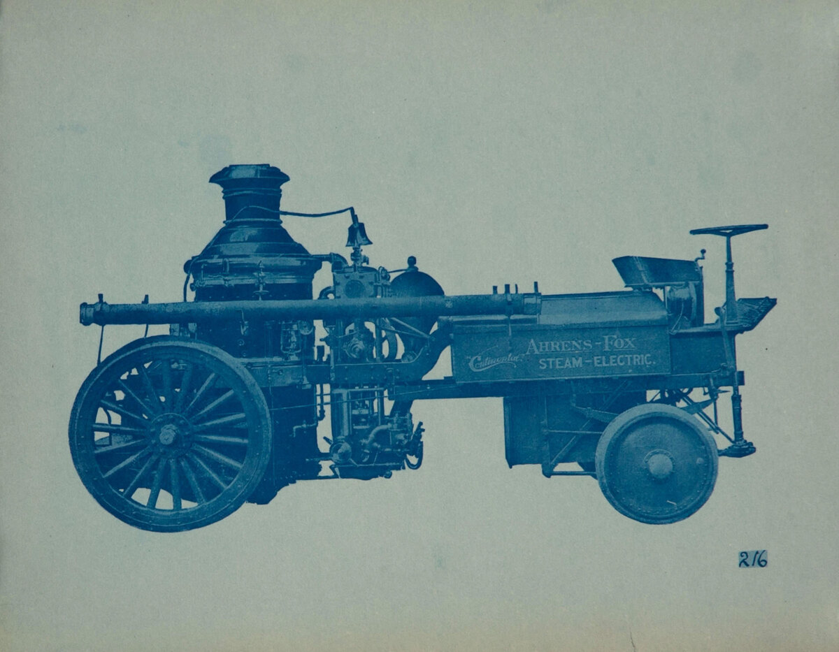 Couple-Gear Freight-Wheel Company Truck Cyanotype Photo 216 Ahrens-Fox Steam Electric Fire Engine