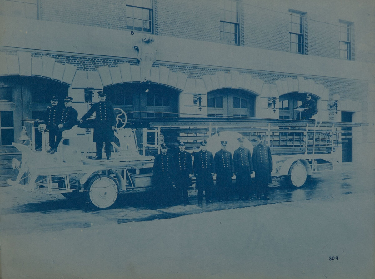 Couple-Gear Freight-Wheel Company Truck Cyanotype Photo 304 Ladder Fire Truck