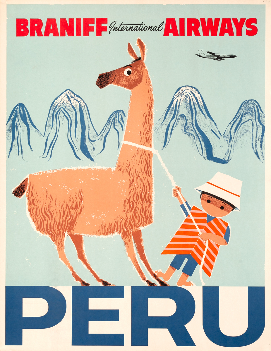 Peru Original Braniff International Airways Travel Poster 