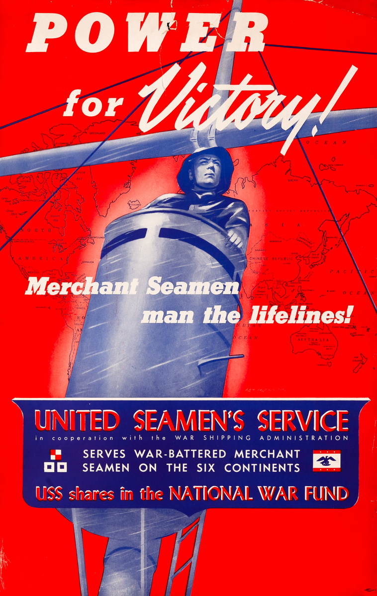 Power for Victory! Original WWII United Seamen's Service Poster 