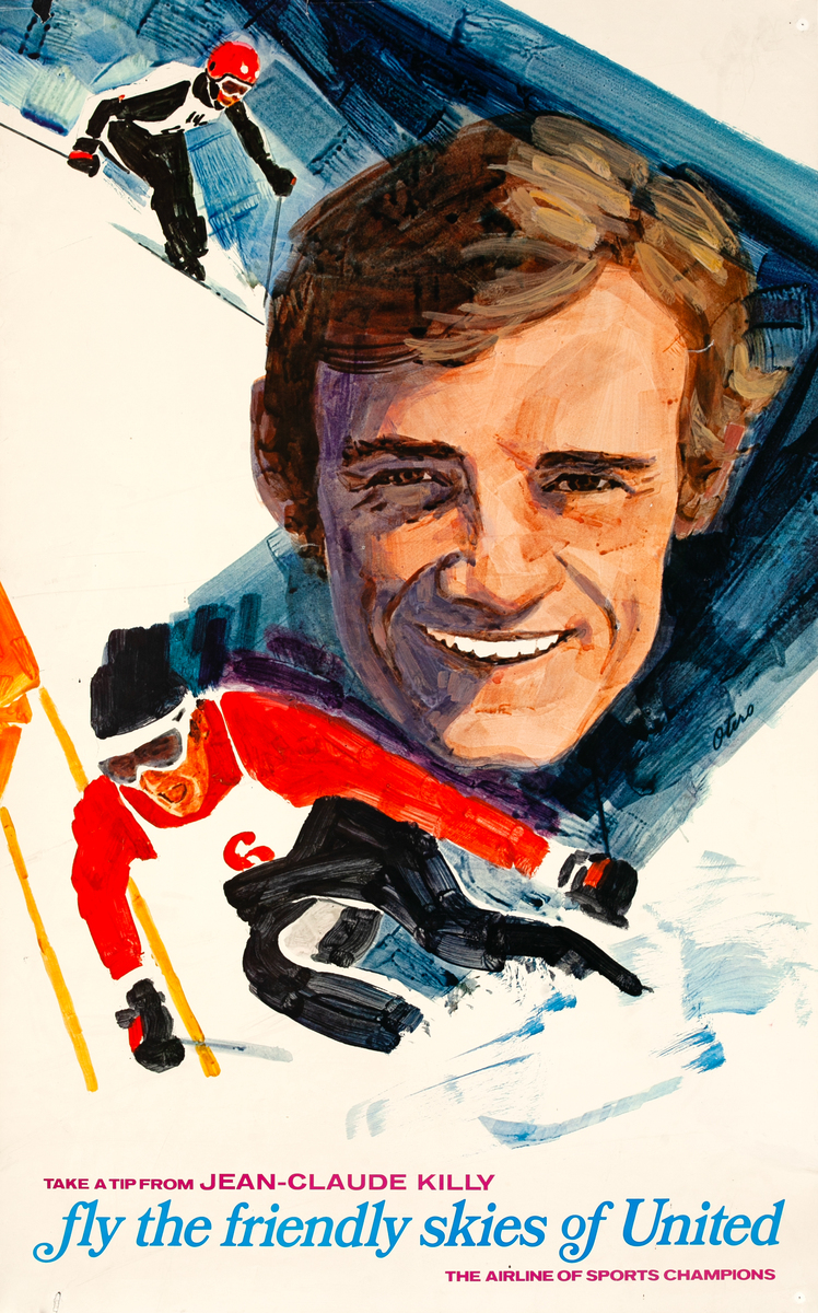 Take a Tip From Jean-Claude Killy Fly the Friendly Skies of United Original United Airlines Travel Poster