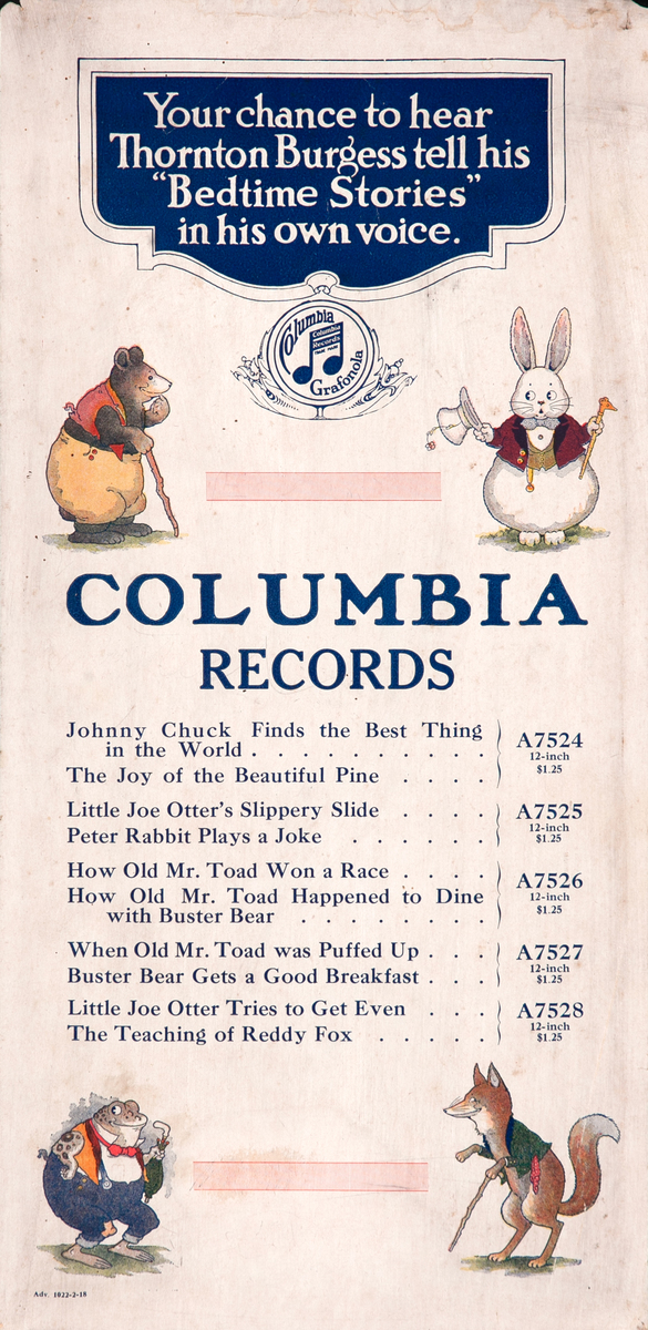 Thornton Burgess Columbia Records Original Advertising Poster