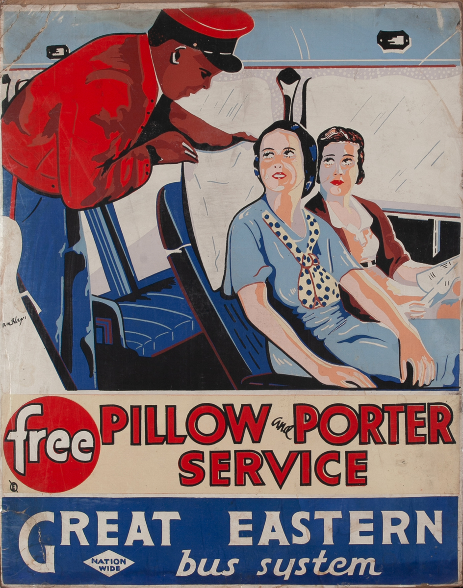 Free Pillow and Porter Service Great Eastern Nation Wide bus system Original Advertising Poster