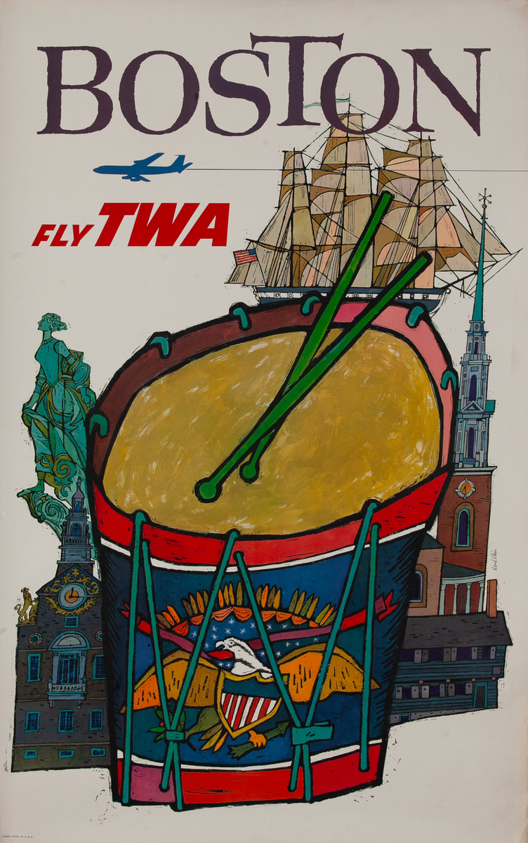 Fly TWA Boston Original Travel Poster 
