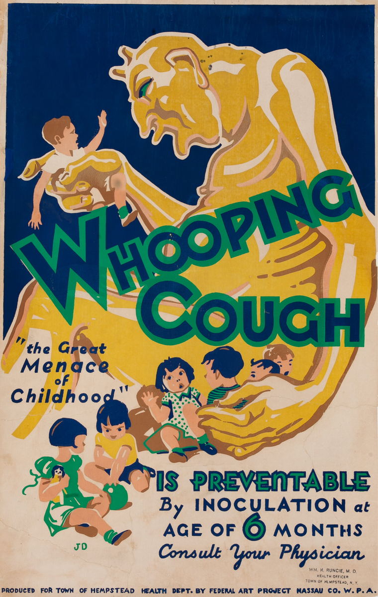Whooping Cough Original WPA Health Poster 