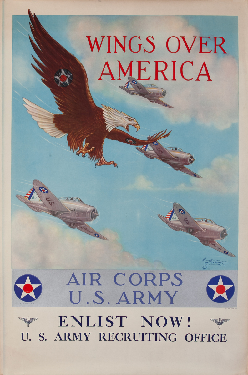 Wings Over America WWII  Air Corp US Army Recruiting Poster large size