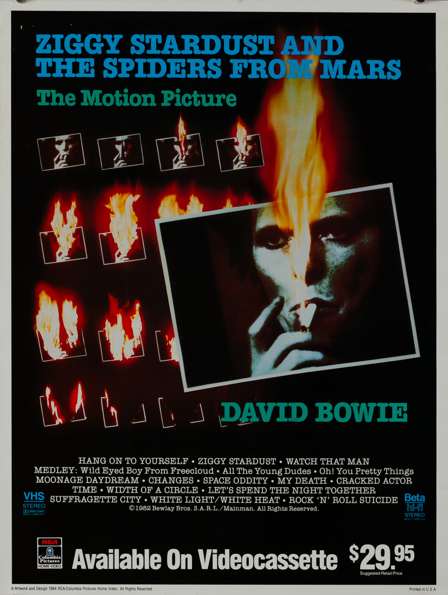 David Bowie Ziggy Stardust and the Spider from Mars Motion Picture Videocassette Advertising Poster